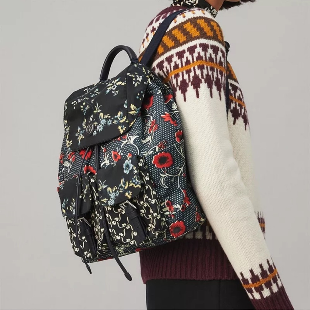 TORY BURCH MIXED-PRINT NYLON FLAP BACKPACK